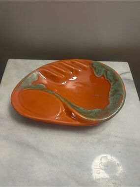 Mid-Century Orange Drip Glaze Ceramic Ashtray